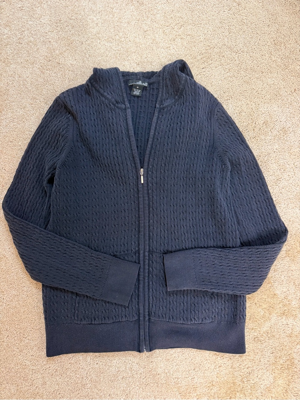 Willi Smith Navy Zip-Up Cable Knit Sweater Jacket